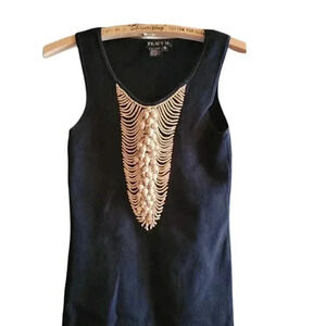 Womans Tracy M Black Beaded Casual Sleeveless  Top Medium